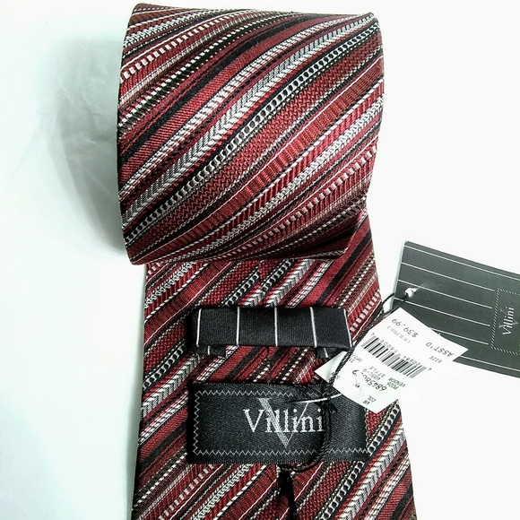Robert Villini Red Black Striped Silk NWT Necktie Tie - Picture 6 of 11